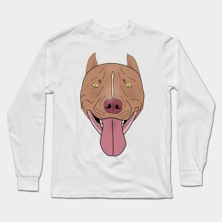 Smiling Red Nose Pit Bull with his Tongue Out - Line Art Long Sleeve T-Shirt